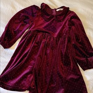 British M&S Kids Burgundy Velvet Dress with sparkles Christmas Holidays